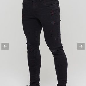 ⚡️MENS⚡️ Red Splatter Black Denim SKINNY JEANS